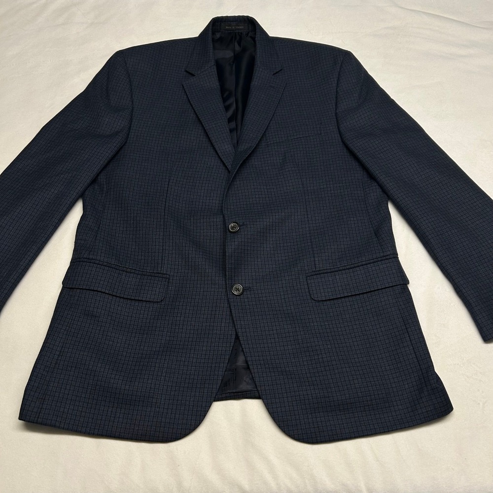 Chaps Mens Navy Blue Micro Check Blazer Sport Coat Jacket 42R Two Button - Picture 2 of 12